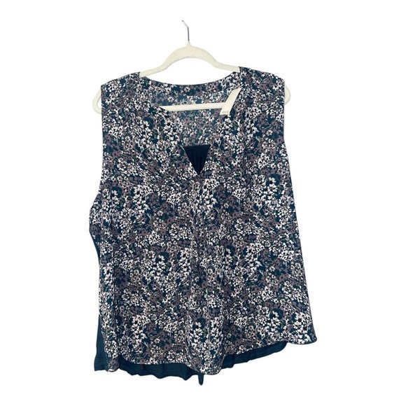 Loft Floral Print Split V Neck Sleeveless Blouse, XL - Picture 1 of 6